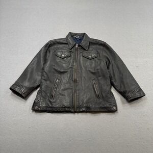 GAP Leather Jacket Youth M Black Fleece Lined Bomber Classic Fit Motorcycle VTG